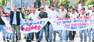 Students protest the killing of Radhika Tanwar in New Delhi 
