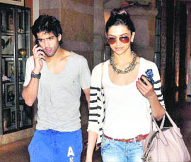 Bollywood actress Deepika Padukone with industrialist Siddharth Mallya in Mumbai on Friday.