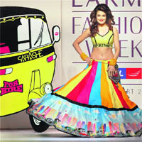 Actor Yuvika Chaudhary walks the ramp for designer Sabah Khan