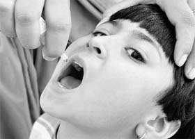 Polio drops being administered to a child at Sector 43 in Chandigarh