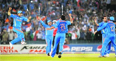 Team India celebrate their victory over Pakistan during the semi-final match at Mohali