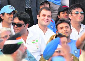 AICC general secretary Rahul Gandhi enjoy the match at the PCA stadium