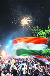 Cricket fans celebrate victory over Sri Lanka in Siliguri