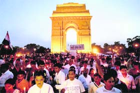 A candlelight procession at India Gate in support of Anna Hazares crusade