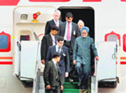 Prime Minister Manmohan Singh arrives at Astana Airport, Kazakhstan