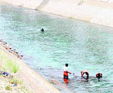 Workers busy in cleaning Bhakra canal in Patiala on Wednesday.