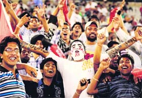 Supporters root for Kings XI Punjab at the PCA stadium, Mohali, on Sunday
