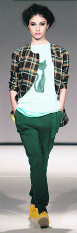 A model presents a creation by Georgian designer Tamanini during Tbilisi Fashion Week.