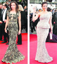 L-R: Hollywood actress Elodie Bouchez, Bollywood actress Aishwarya Rai Bachchan