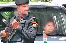 AIADMK supremo J Jayalalithaa leaves after meeting TN Governor Surjit Singh Barnala in Chennai