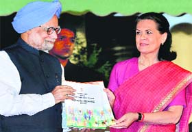 UPA chief Sonia Gandhi and the PM release a report titled Report to the People 2010-2011 on its 2nd anniversary in New Delhi
