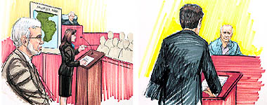 In the courtroom sketches, Chicago businessman Tahawwur Rana and (R) David Coleman Headley are shown in a federal court in Chicago.