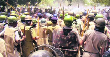 The police baton charges protesters from the Dalit community in Hisar on Monday outside the DC office