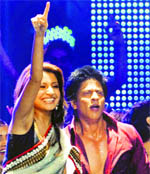 Anushka Sharma and Shah Rukh Khan after being adjudged best actress and actor, respectively, at the 2011 IIFA awards in Toronto.