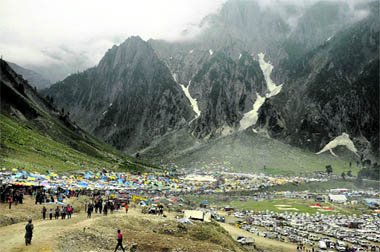 Over 2,000 pilgrims reached the Baltal base camp in north Kashmir for the annual Amarnath pilgrimage on Tuesday. The first batch of 2,096 pilgrims set out in 73 vehicles from Jammu in the morning. Over 10,000 security personnel have been deployed for the yatra.