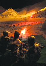 ITBP personnel open fire from light machine guns at an event showcasing their firearms and skills in Leh recently. 