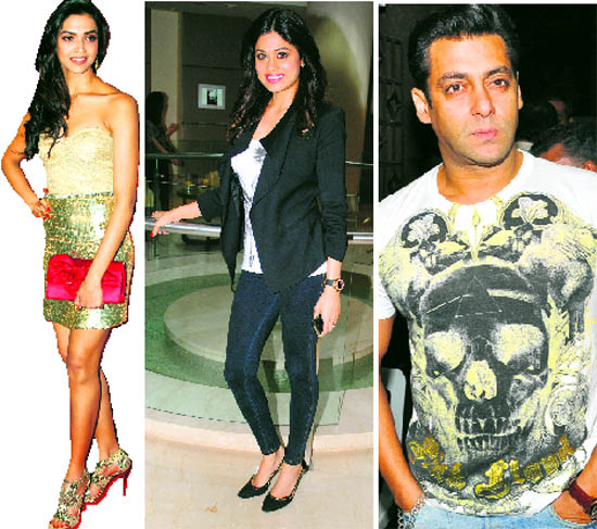 (L-R) Deeepika Padukone, Shamita Shetty, Salman Khan