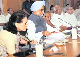 UPA chairperson Sonia Gandhi and Prime Minister Manmohan Singh with other leaders at an all-party meeting in New Delhi on Sunday