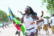 Women from a cultural dance troupe parade through Juba on Friday to welcome Africas 54th country. The three-day official celebrations start today. 