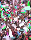 Jubilant crowds in South Sudan wave their new flag in Juba