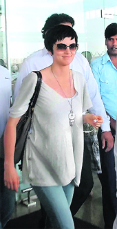 Yana Gupta at the Chandigarh Airport, on her way to Ludhiana to perform at a wedding.