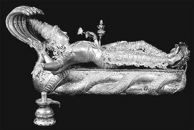 A replica of the deity that reigns over Sree Padmanabhaswami temple in a state of yoga nidra (meditative sleep)