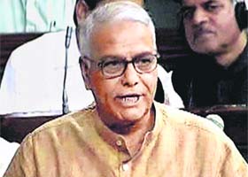 Prompt action sought: A TV grab shows Yashwant Sinha, who led the debate over price rise from the Oppn side, speaking in the Lok Sabha on Wednesday