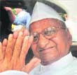 Anna Hazare greets supporters after  his arrest
