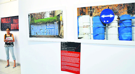 : Works by Alexandra Novosseloff and Frank Neisse, French artists, put up at the photography exhibition titled New Berlin Wall, at Alliance Française, Chandigarh.
