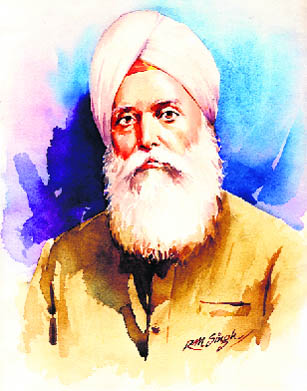 Bhai Kahan Singh. Watercolour by R M Singh 