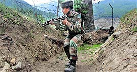 A file photo of an Indian soldier taking position during the Gurez gun battle on August 20.