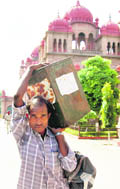 A government employee makes poll arrangements in Amritsar.