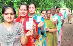 Women voters outnumbered men at a polling station in Jalandhar