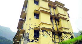 A building damaged in the quake in Sikkim.
