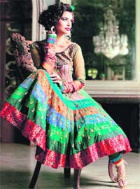 Colour riot: Multi-coloured borders add to the beauty of Anarkali suits