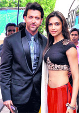 Bollywood stars Hrithik Roshan and Deepika Padukone at Just Dance sets at Filmcity, Mumbai.