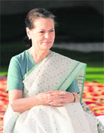 UPA chairperson Sonia Gandhi after paying floral tributes to Mahatma Gandhi on the occasion of his 142nd birth anniversary at Rajghat in New Delhi on Sunday. This is her first public appearance after she underwent surgery in the US recently.