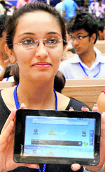 One of the first recipients of Aakash on Wednesday