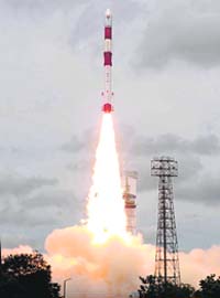 PSLV-C18 rocket carrying four satellites takes off from the Satish Dhawan Space Centre in Sriharikota, Andhra Pradesh, on Wednesday