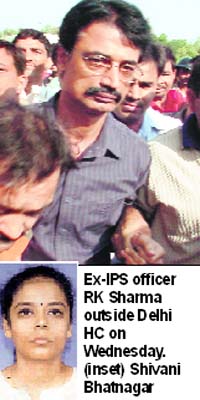 Ex-IPS officer RK Sharma outside Delhi HC on Wednesday.  (inset) Shivani Bhatnagar