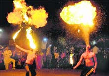 Artistes perform during the National Crafts Mela at Kalagram in Chandigarh on Monday.