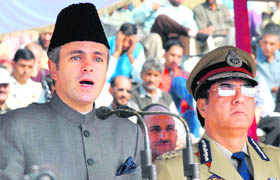 Jammu & Kashmir Chief Minister Omar Abdullah at a police function in Srinagar. 