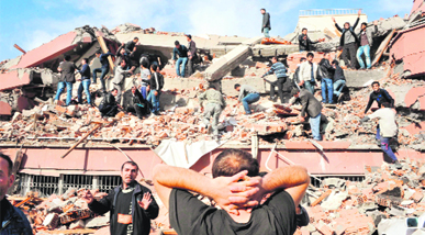 Rescue work in progress at the quake-hit Talibani village on Sunday.