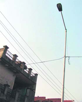 High-voltage wires passing through New Chander Nagar in Ludhiana