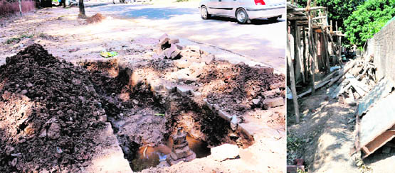 The recently laid paver blocks that were dug up by the MC electricity wing in Sector 22, Chandigarh. (Right)Work under way at the rear of Sector 16, Chandigarh.