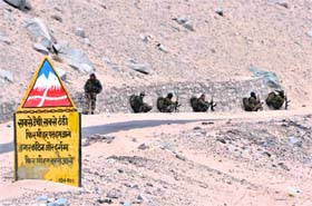 Troops patrol the border area in Ladakh