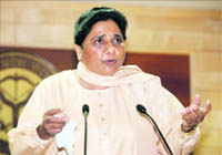 UP Chief Minister Mayawati addresses the media after the Assembly session in Lucknow on Monday. 