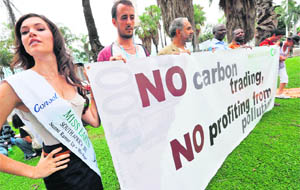 Climate Justice Action activists protest outside the UN Climate Change Conference venue in Durban on Tuesday.