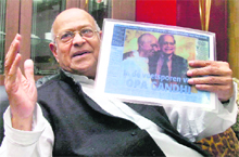 Mahatma Gandhis nephew Kanu Gandhi in Jammu on Thursday. 