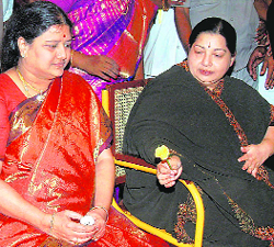 DMK supremo J Jayalalithaa with Sasikala Natarajan at a public function in Chennai. 